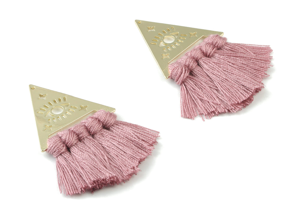 Gold Tone Plated Triangle Brass Cotton - Triangle Eye Tassel Earring Charms - Purple Tassels - Fringe Tassel - 56.74x31.74x3.04mm - TSM3063P - DOMEDBAZAAR