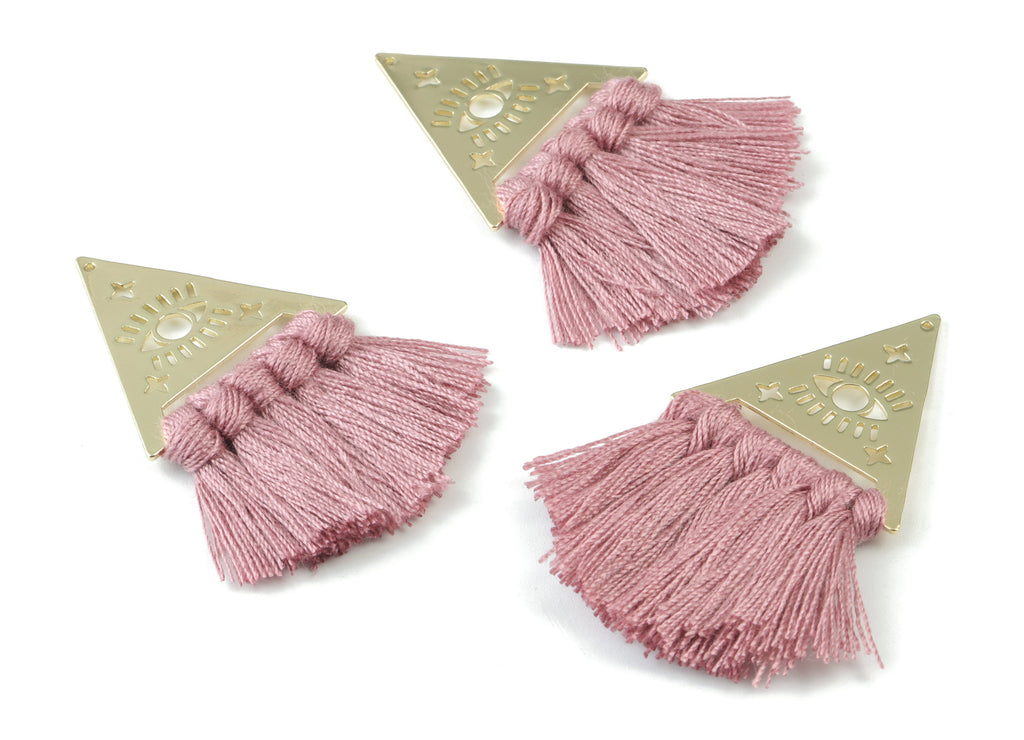 Gold Tone Plated Triangle Brass Cotton - Triangle Eye Tassel Earring Charms - Purple Tassels - Fringe Tassel - 56.74x31.74x3.04mm - TSM3063P - DOMEDBAZAAR