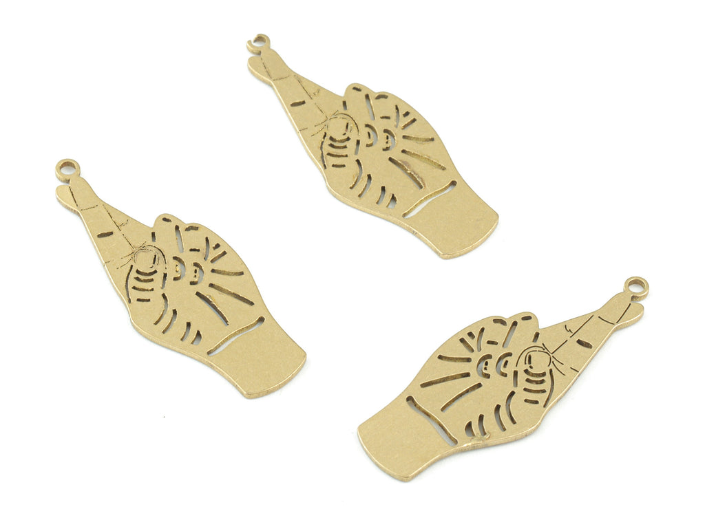 Hand Signs Pendant - Raw Brass Hand Sign Earring Charms - Jewelry Making Supplies - 32x12x0.8mm - PPM3584 - DOMEDBAZAAR