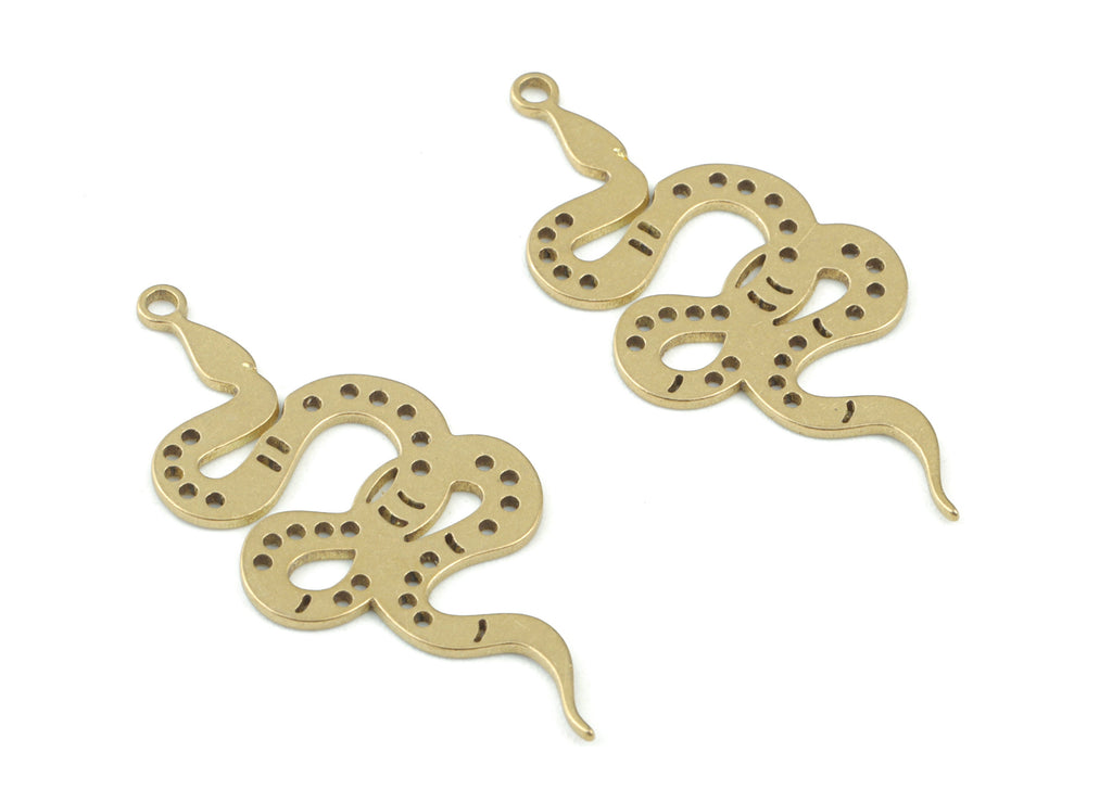 Snake Brass Earring Charms - Raw Brass Snake Pendant -  Brass Snake Charm - Jewellery Making Supplies - 32x15x0.7mm - PPM3659 - DOMEDBAZAAR