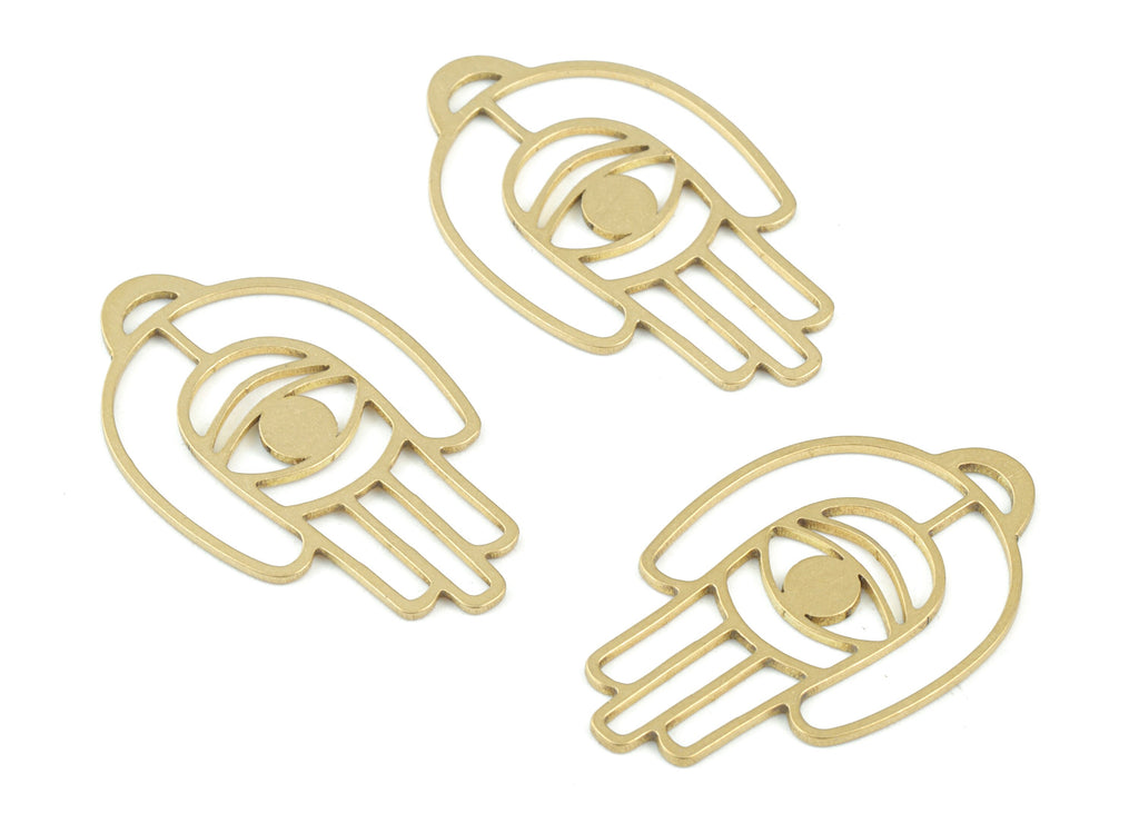 Hand Eye Pendant - Raw Brass Hand Eye Earring Charms - Hand Signs Pendant - Jewelry Making Supplies - 30x18x0.8mm - PPM3655 - DOMEDBAZAAR