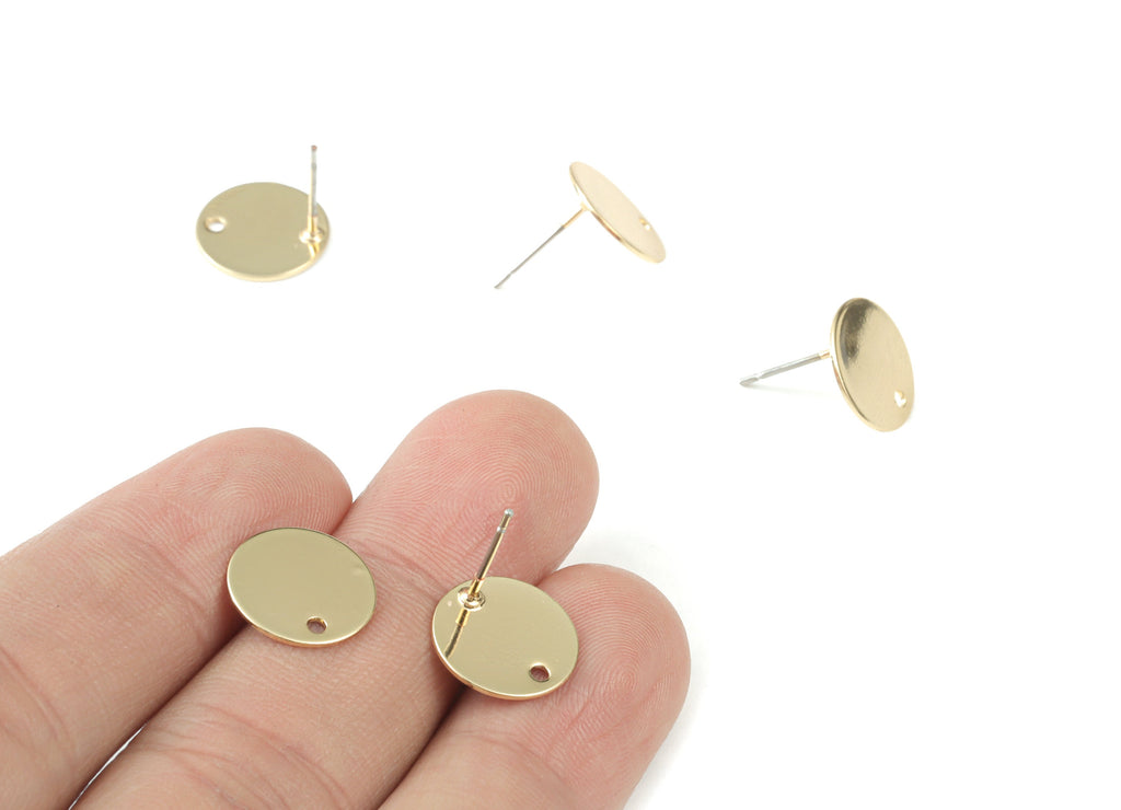 Gold Mini Round Earring Stud - Brass Round Earring Post - KC Gold Tone Plated Brass - 316 Stainless Steel - 12x12x0.55mm - PP3536G - DOMEDBAZAAR