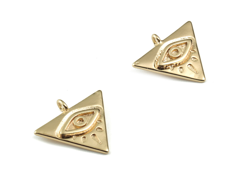 Gold Triangle Eye Earring Charms - 18K Real Gold Brass Triangle Eye Pendant - Jewelry Supplies - 16.01x14.18x1.6mm - RGP2755 - DOMEDBAZAAR