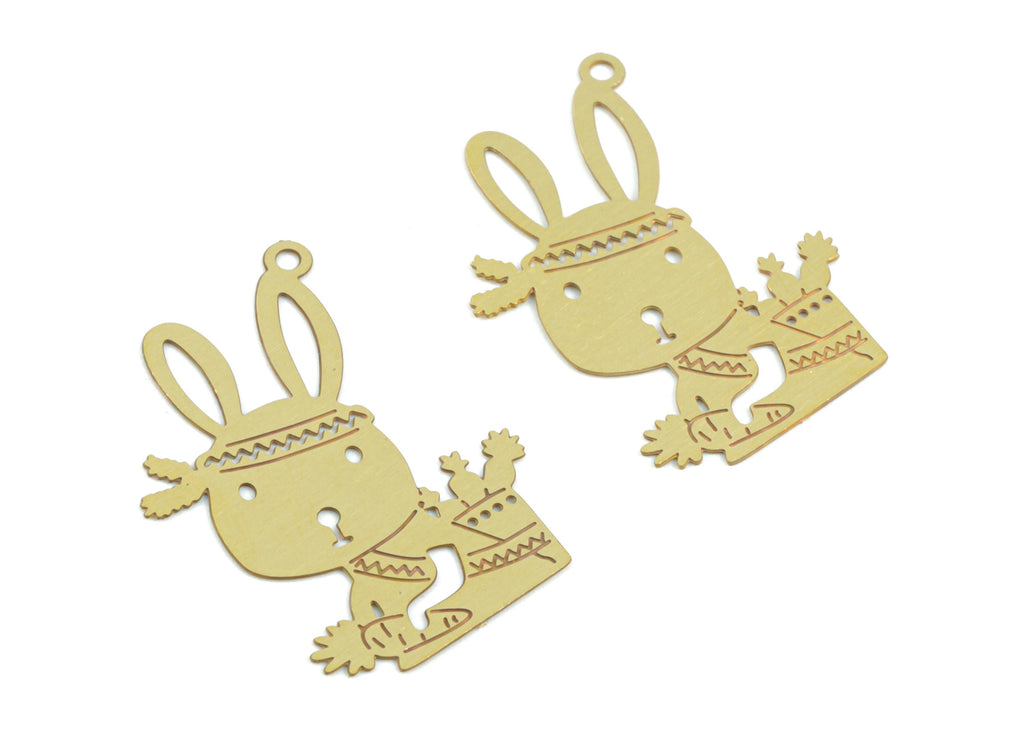 Brass Rabbit Earring Charms - Raw Brass Rabbit Pendant - Earring Findings - Jewelry Supplies - 23.34x16.29x0.29mm - JJC12002 - DOMEDBAZAAR
