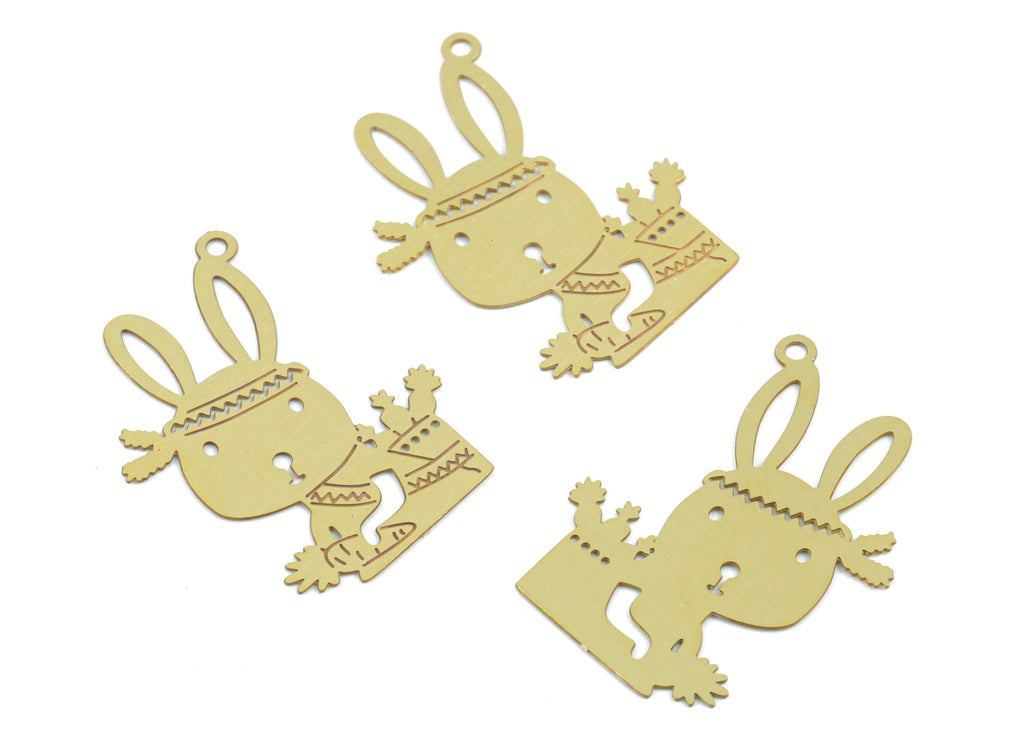 Brass Rabbit Earring Charms - Raw Brass Rabbit Pendant - Earring Findings - Jewelry Supplies - 23.34x16.29x0.29mm - JJC12002 - DOMEDBAZAAR