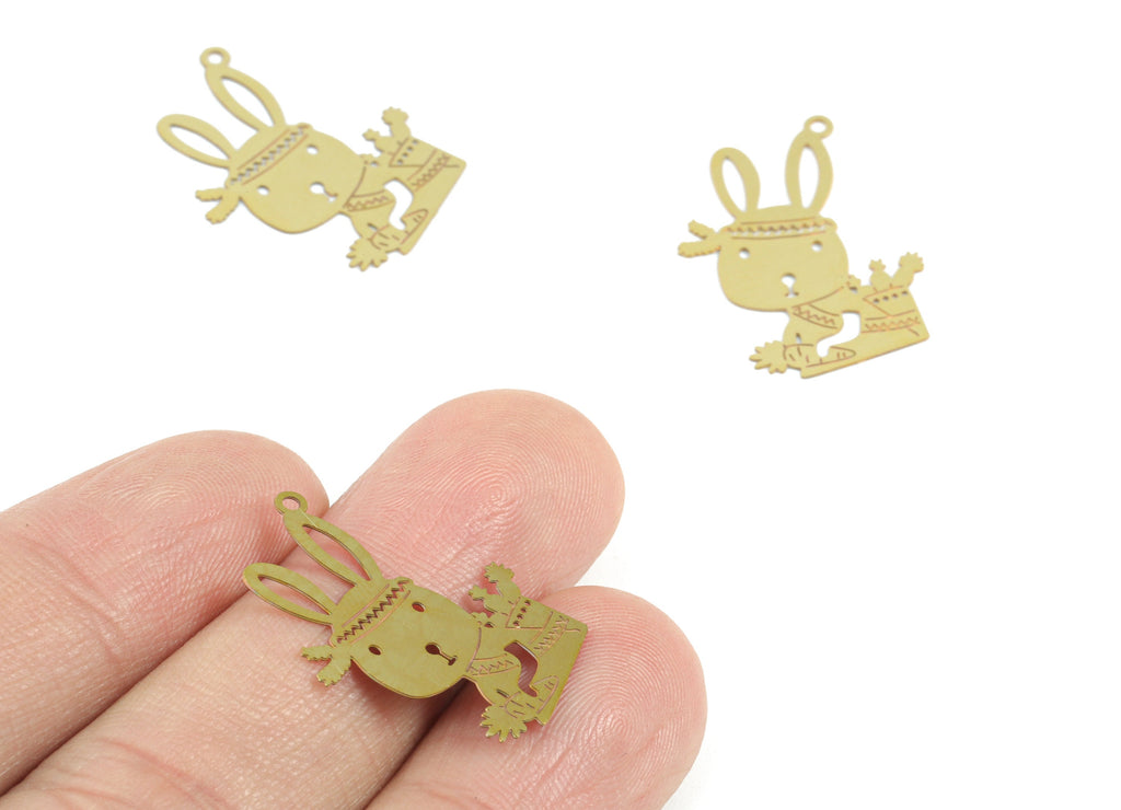 Brass Rabbit Earring Charms - Raw Brass Rabbit Pendant - Earring Findings - Jewelry Supplies - 23.34x16.29x0.29mm - JJC12002 - DOMEDBAZAAR