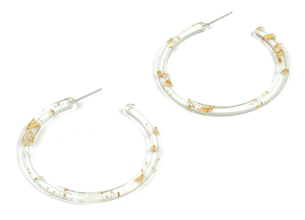 Open Hoop Earring Stud - 2 inch Hoop - Acetate Round Earring Post - Gold Foil & Confetti - Color Code: A255 - 52.8x49.6x2.65mm - AC1836-A255 - DOMEDBAZAAR