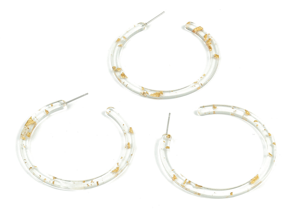 Open Hoop Earring Stud - 2 inch Hoop - Acetate Round Earring Post - Gold Foil & Confetti - Color Code: A255 - 52.8x49.6x2.65mm - AC1836-A255 - DOMEDBAZAAR