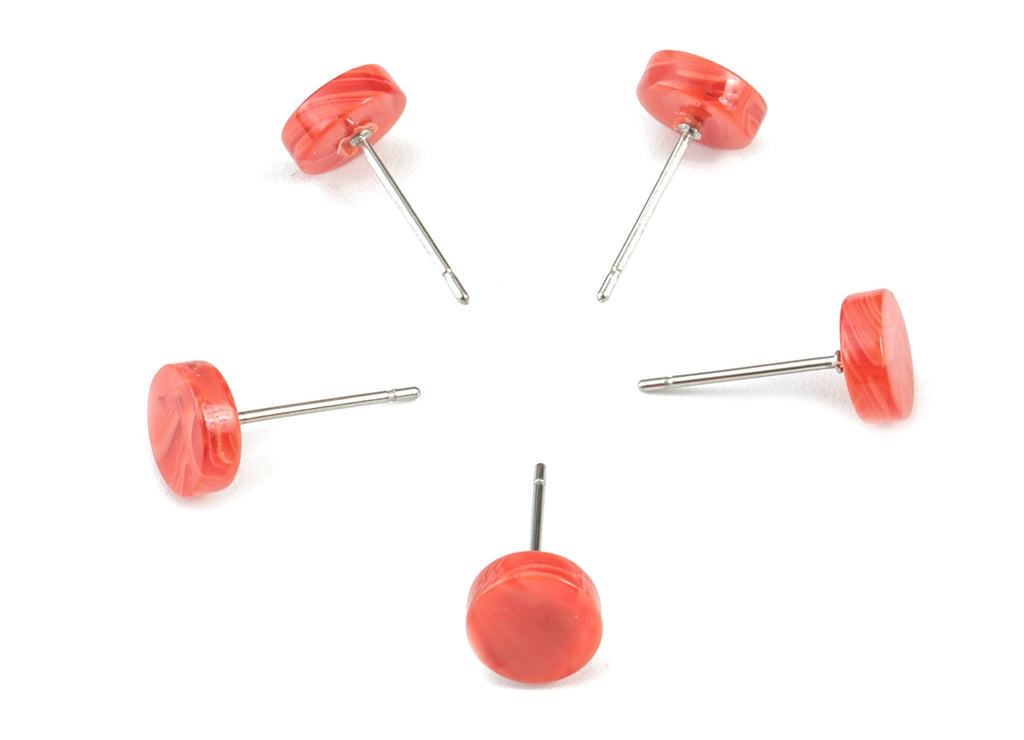 Acetate Mini Round Earring Stud - Mini Circle Earring Post - 316 Stainless Steel Surgical - Color Code: A459 - 7.25x7.25x2.5mm - AC1866-A459 - DOMEDBAZAAR