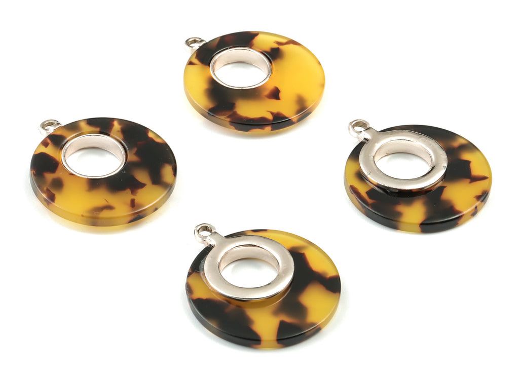 Acetate Alloy Round Earring Charm - Rose Alloy Tortoise Shell Charms - Tortoise Shell Circle Pendant - 33.15x28.74x4.5mm - AC1186-A02R - DOMEDBAZAAR