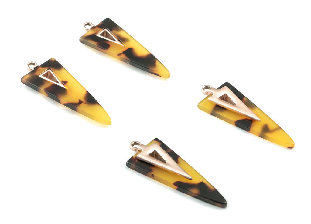 Acetate Alloy Triangle Earring Charm - Matte Rose Alloy Frame Acetate Charms - Tortoise Shell Triangle Pendant - 41.67x16x4mm - AC1845-A02MR - DOMEDBAZAAR