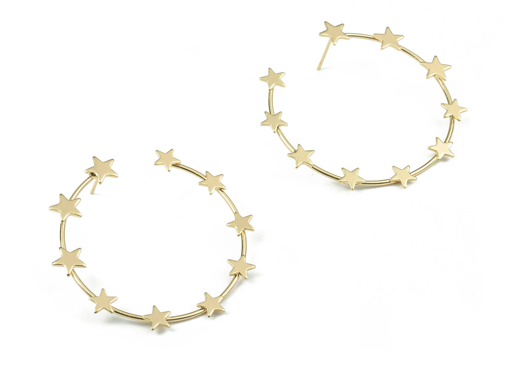 Gold Hoop Star Earring Stud - 18K Real Gold Brass Open Hoop Earring Post - Surgical Stud - Jewelry Supplies - 50.65x8.23x2.18mm - RGP2753G - DOMEDBAZAAR