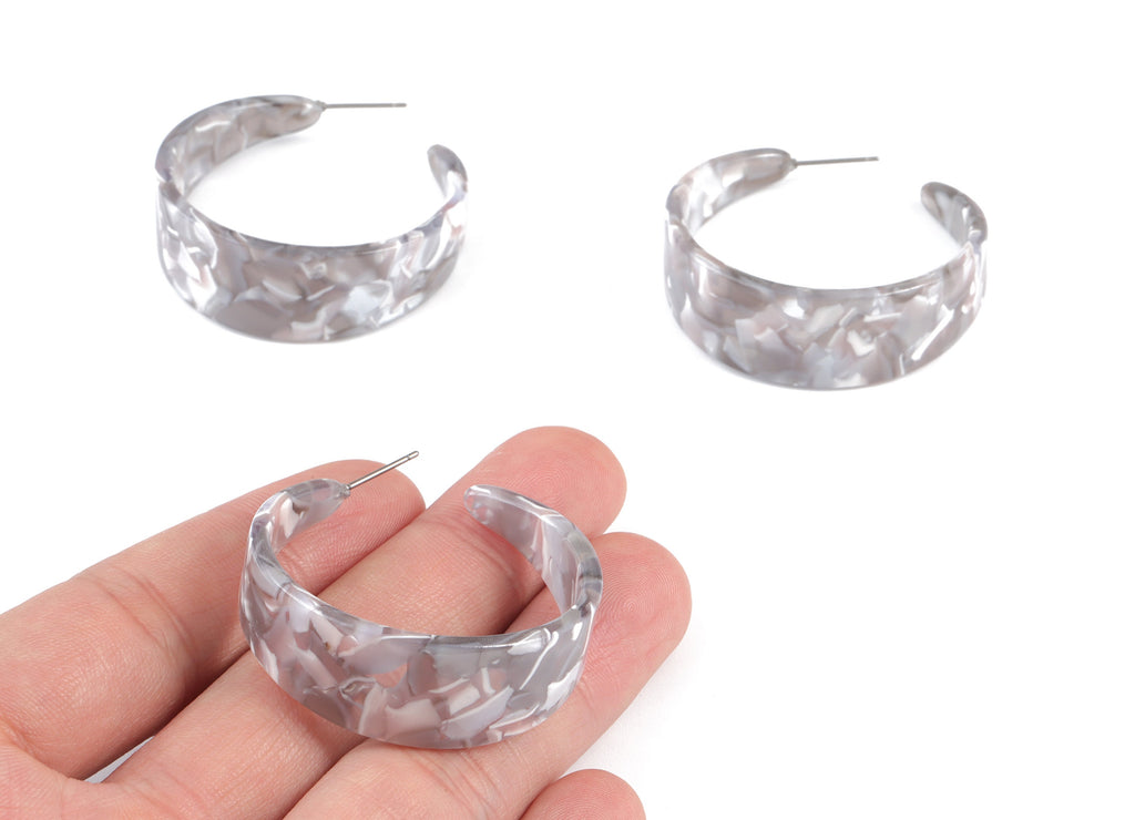 Open Hoop Earrings Stud - 1.6 inch Hoop Earring - Acetate Round Earring Post - Color Code: A20 - 41.8x14.7x2.58mm - AC1211A - DOMEDBAZAAR