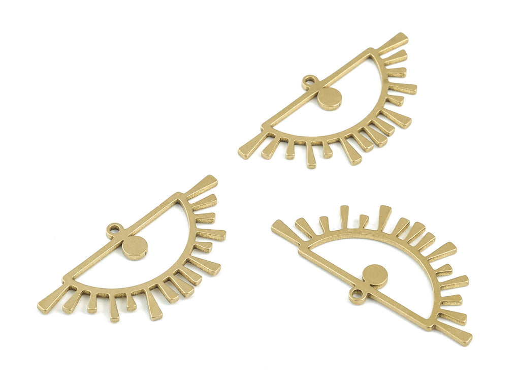 Half Sun Earring Charms - Raw Brass Semi Circle Pendant - Semicircle Eyelash Charms - Jewelry Supplies - 32x16x1mm - PPM3507 - DOMEDBAZAAR