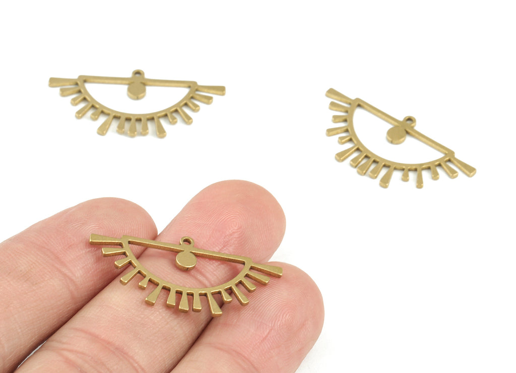 Half Sun Earring Charms - Raw Brass Semi Circle Pendant - Semicircle Eyelash Charms - Jewelry Supplies - 32x16x1mm - PPM3507 - DOMEDBAZAAR
