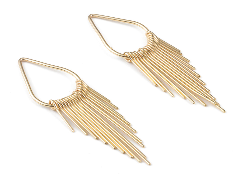 Gold Fringed Earring Charms - 18K Real Gold Brass Hammered Fringed Trim Charms - Jewelry Supplies - 62.93x17.6x3.18mm - RGP2733 - DOMEDBAZAAR