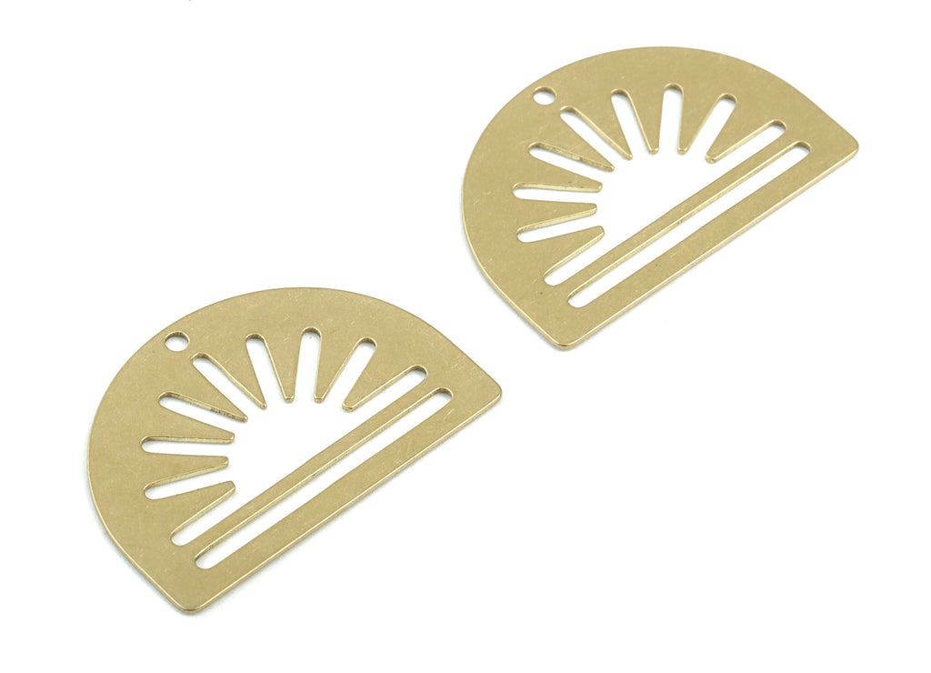 Half Moon Sun Earring Charms - Raw Brass Semicircle Charms - Jewelry Supplies - 30x20x0.6mm - PPM3713 - DOMEDBAZAAR