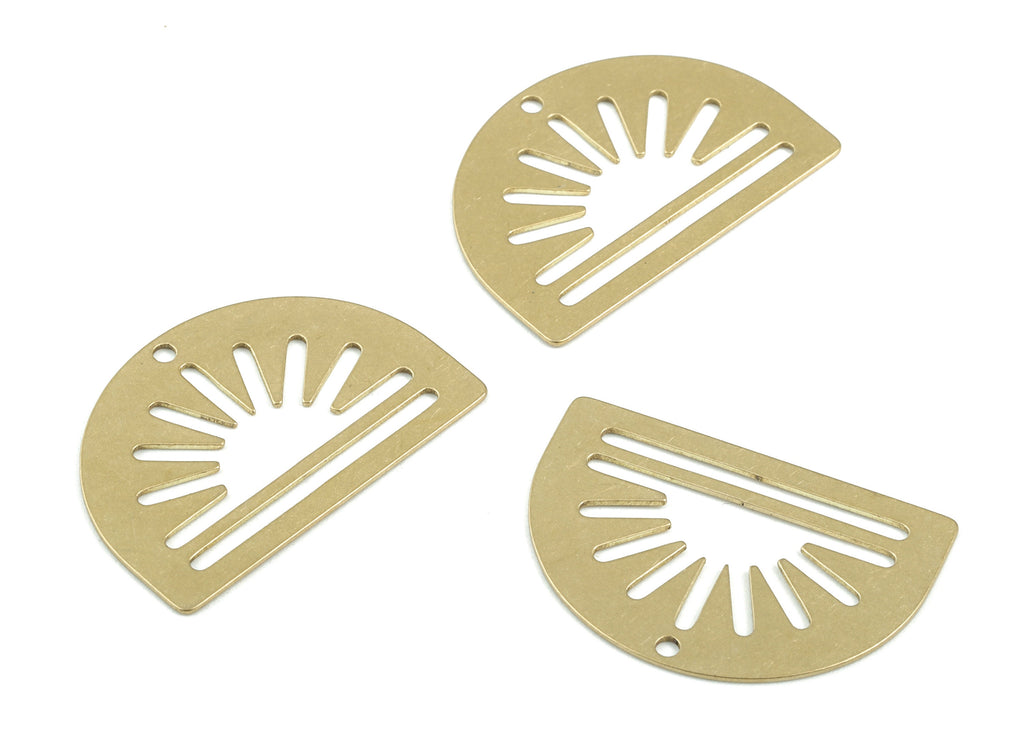 Half Moon Sun Earring Charms - Raw Brass Semicircle Charms - Jewelry Supplies - 30x20x0.6mm - PPM3713 - DOMEDBAZAAR