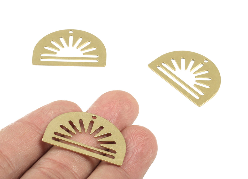 Half Moon Sun Earring Charms - Raw Brass Semicircle Charms - Jewelry Supplies - 30x20x0.6mm - PPM3713 - DOMEDBAZAAR