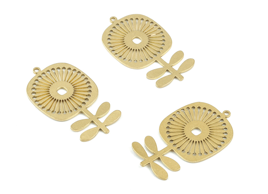Sun Flower Pendant - Raw Brass Sun Flower Earring Charms - Jewelry Supplies - 32x18x0.8mm - PPM3508 - DOMEDBAZAAR