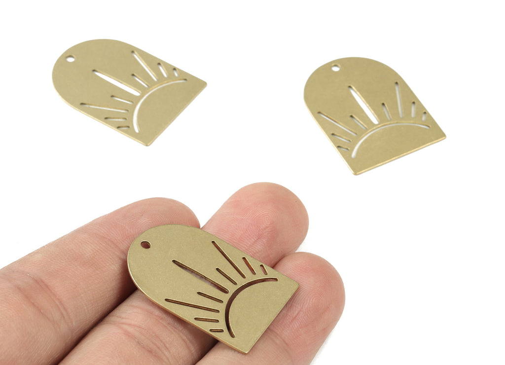 Sun Domed Earring Charms - Raw Brass Domed Sun Pendant - Jewelry Making Supplies - 30x22x0.6mm - PPM3522 - DOMEDBAZAAR