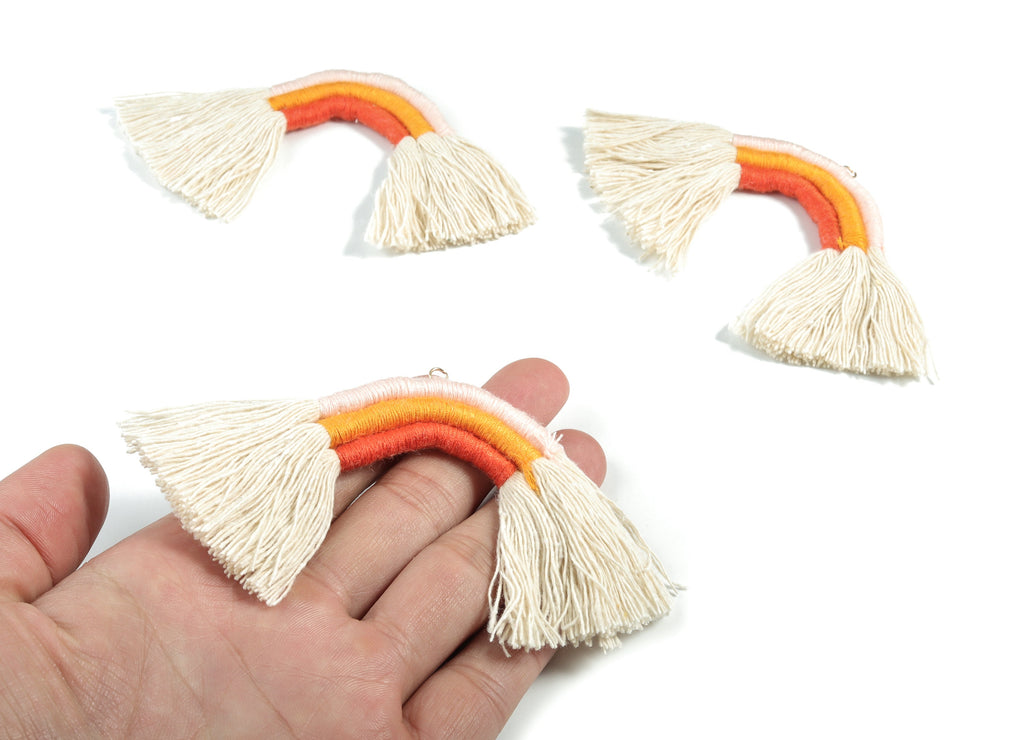 Rainbow Tassel Earrings - Cotton Earring Tassels - Rainbow Fringe Earrings - Luxe Tassel - Jewelry Supplies - 91.32x60.42x5.47mm - TS1174A - DOMEDBAZAAR