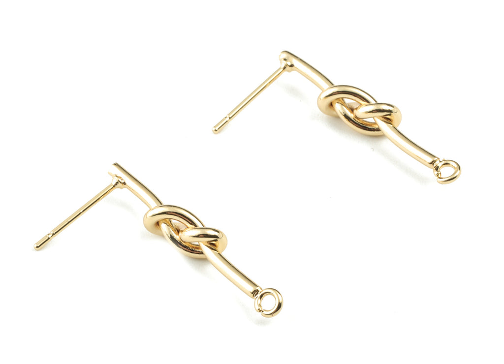 Gold Knot Earring Stud - 18K Real Gold Plated Brass Knot Earring Post - Jewelry Supplies - 26.29x4.89x3.07mm - RGP2752 - DOMEDBAZAAR