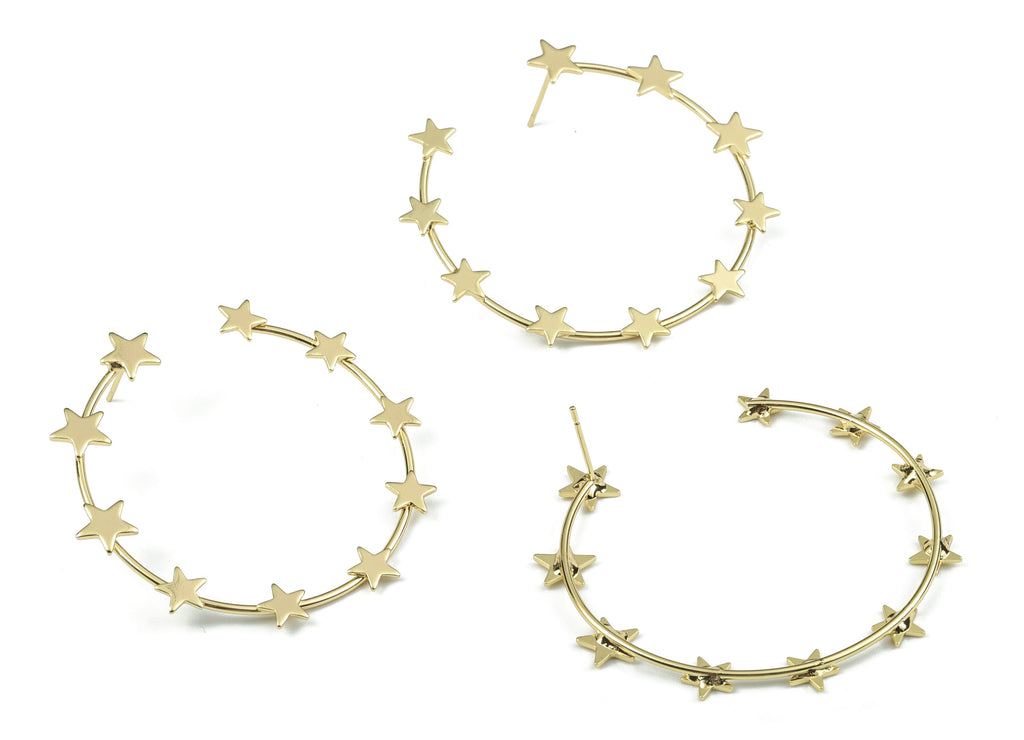 Gold Hoop Star Earring Stud - 18K Real Gold Brass Open Hoop Earring Post - Surgical Stud - Jewelry Supplies - 50.65x8.23x2.18mm - RGP2753G - DOMEDBAZAAR