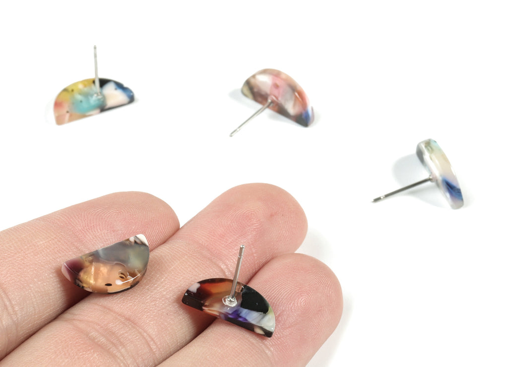 Acetate Semi circle Earring Post - Acetate D Earring Stud - Earring Post - Jewelry Supplies - Color Code: A61 - 15.66x7.9x2.7mm - AC1191A - DOMEDBAZAAR