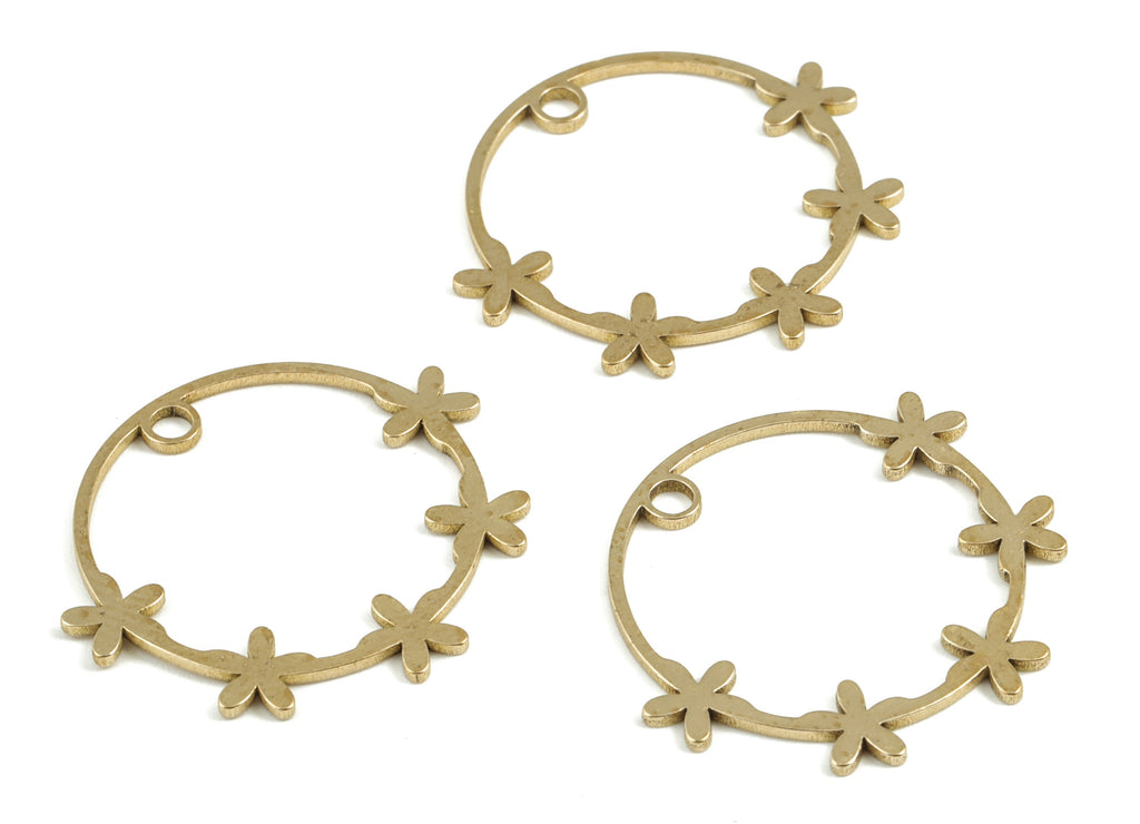 Brass Circle Earring Charms - Raw Brass Circle Star Pendant - Earring Findings - Jewelry Supplies - 29.28x26.57x0.97mm - PP3751 - DOMEDBAZAAR