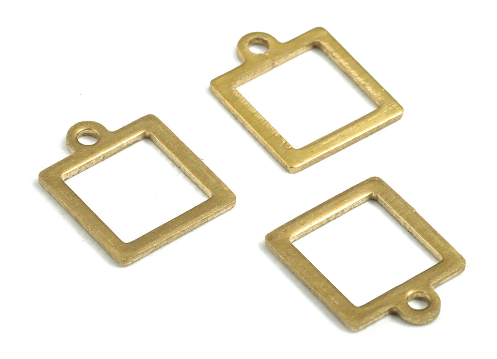Brass Hollow Square Earring Charms - Raw Brass Square Pendant - Earring Findings - DIY Jewelry Supplies - 13.67x12.31x0.98mm - PP3657 - DOMEDBAZAAR
