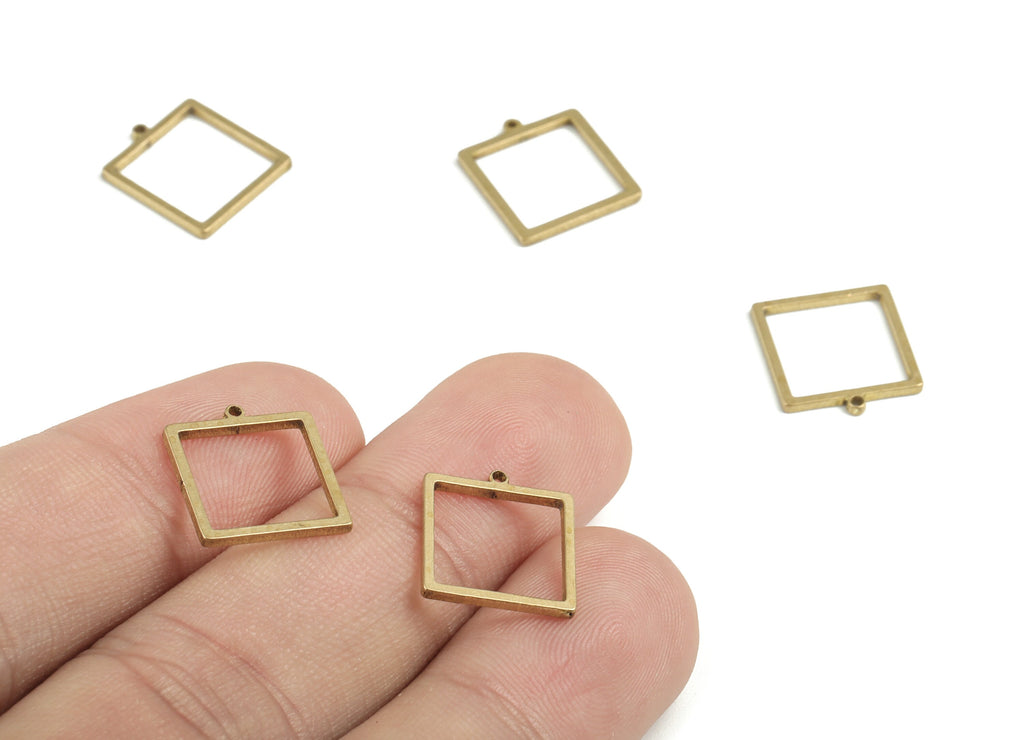 Brass Hollow Square Earring Charms - Raw Brass Square Pendant - Earring Findings - DIY Jewelry Supplies - 13.67x12.31x0.98mm - PP3657 - DOMEDBAZAAR