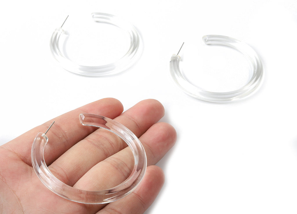 Open Hoop Earrings Stud - 2.3 inch Hoop Earring - Acetate Round Earring Post - Open Circle - Color Code: A63 - 57.13x6.04mm - AC1615-A63 - DOMEDBAZAAR