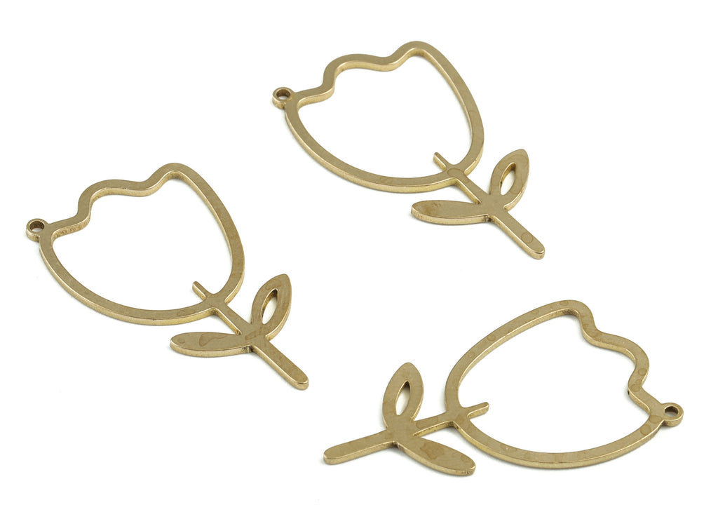 Brass Flower Earring Charms - Raw Brass Flower Pendant - Earring Findings - Jewelry Supplies - 33.95x19.21x0.97mm - PP3729 - DOMEDBAZAAR