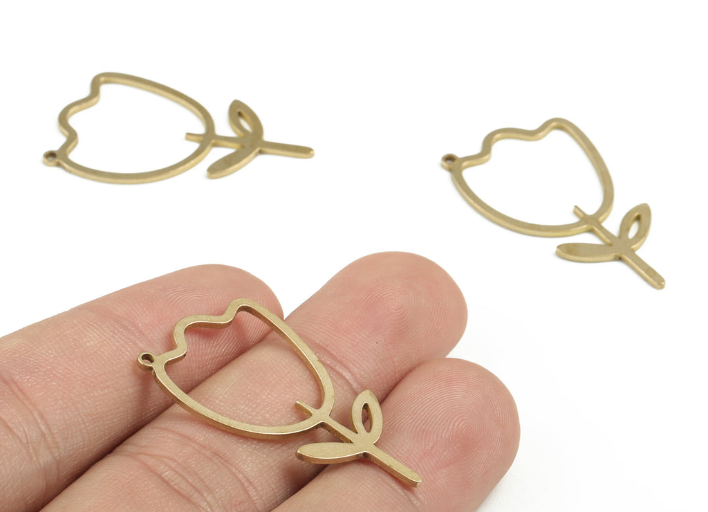 Brass Flower Earring Charms - Raw Brass Flower Pendant - Earring Findings - Jewelry Supplies - 33.95x19.21x0.97mm - PP3729 - DOMEDBAZAAR