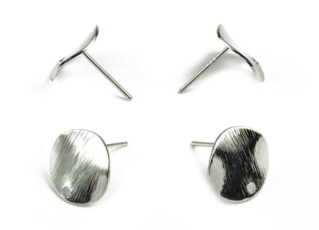 Silver Round Earring Stud - 18K Real White Gold Brass Round Earring Post - 316 Stainless Steel - 12.11x12.11x1.04mm - RGP2758S - DOMEDBAZAAR
