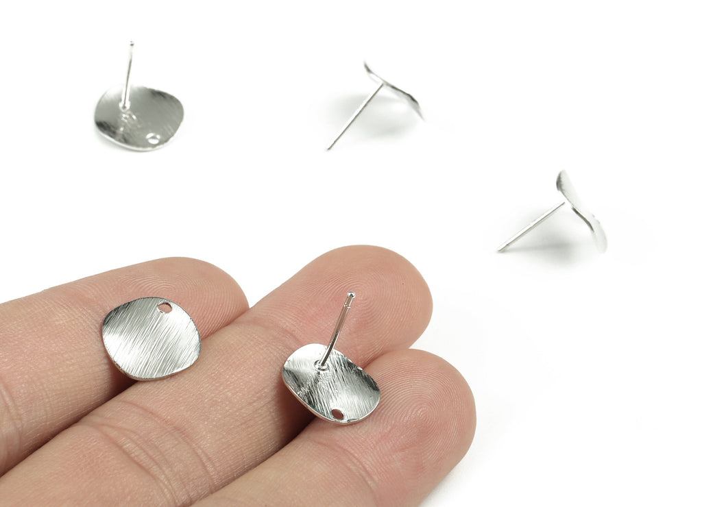 Silver Round Earring Stud - 18K Real White Gold Brass Round Earring Post - 316 Stainless Steel - 12.11x12.11x1.04mm - RGP2758S - DOMEDBAZAAR