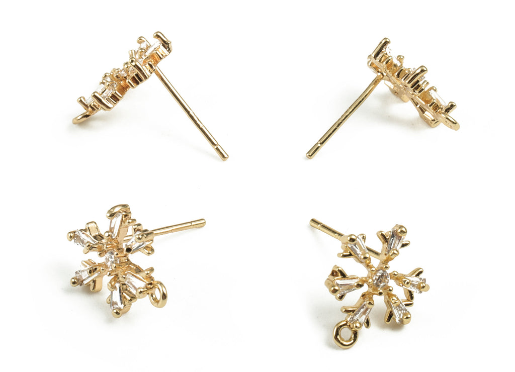 Brass Flower Earring Stud With Zircon - Gold Flower Earring Stud - 18K Real Gold Plated - 316 Stainless Steel - 12.6x9.34x2.31mm - RGP2801 - DOMEDBAZAAR