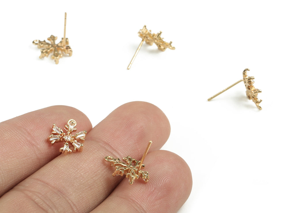 Brass Flower Earring Stud With Zircon - Gold Flower Earring Stud - 18K Real Gold Plated - 316 Stainless Steel - 12.6x9.34x2.31mm - RGP2801 - DOMEDBAZAAR