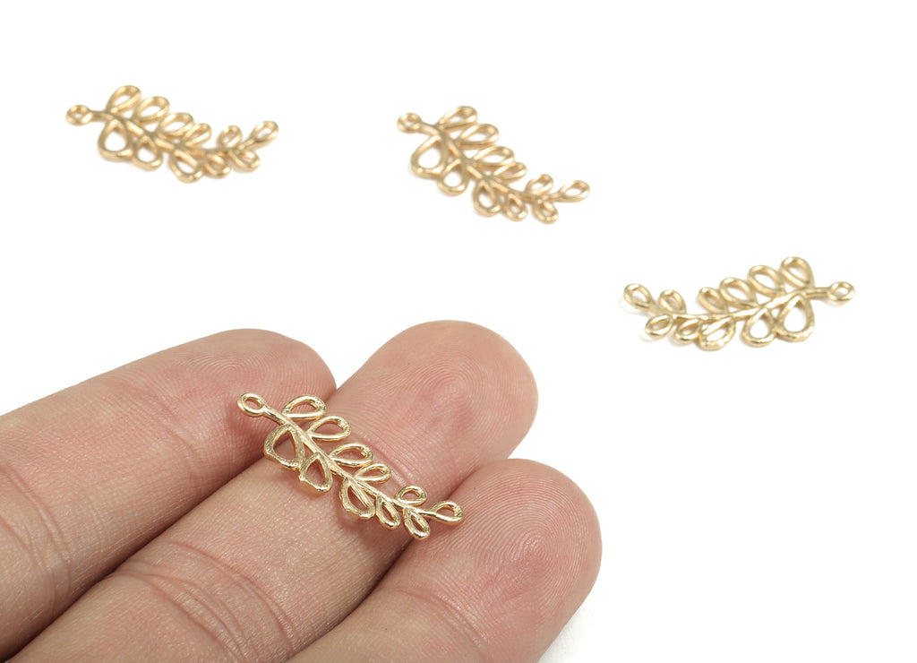 Brass Leaves Earring Charms - Gold Leaves Pendant - 18K Real Gold Plated Brass - Jewelry Supplies - 23.68x11.35x1.05mm - RGP2783 - DOMEDBAZAAR