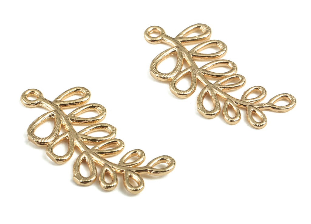 Brass Leaves Earring Charms - Gold Leaves Pendant - 18K Real Gold Plated Brass - Jewelry Supplies - 23.68x11.35x1.05mm - RGP2783 - DOMEDBAZAAR