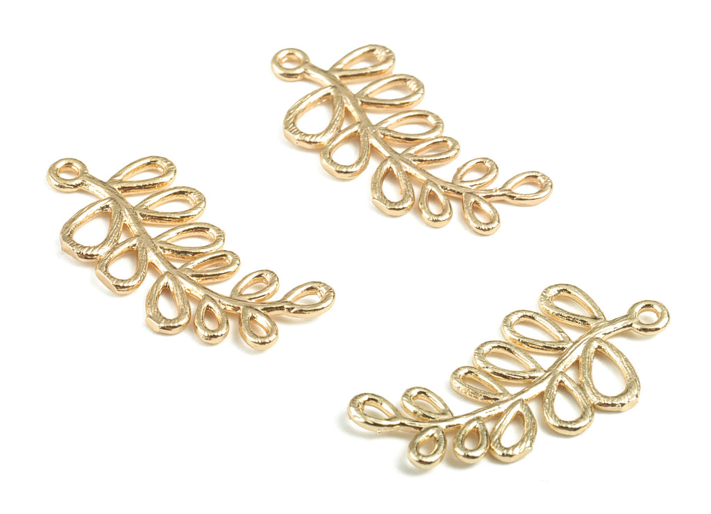 Brass Leaves Earring Charms - Gold Leaves Pendant - 18K Real Gold Plated Brass - Jewelry Supplies - 23.68x11.35x1.05mm - RGP2783 - DOMEDBAZAAR