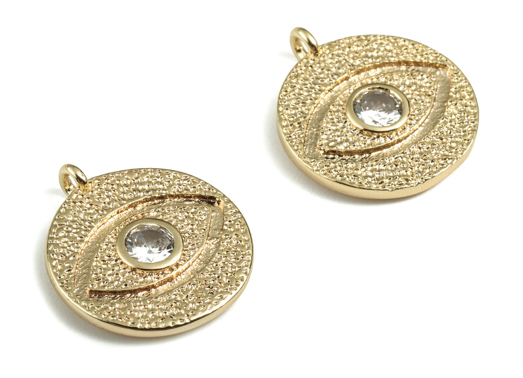 Brass Round Eye Earring Charms With Zircon - Gold Circle Eye Pendant - 18K Real Gold Plated Brass - 18.2x15.77x2.42mm - RGP2766 - DOMEDBAZAAR