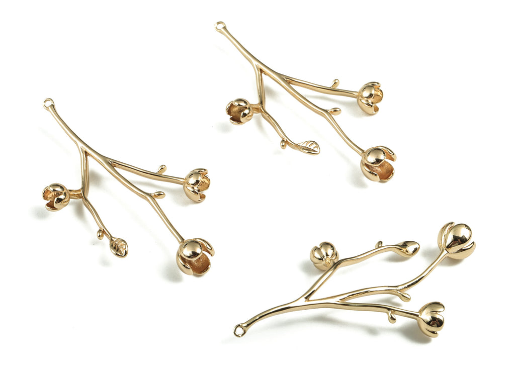 Brass Flower Earring Charms - Gold Rose Flower Pendant - 18K Real Gold Plated Brass - Jewelry Supplies - 42.37x20.6x6.04mm - RGP2781 - DOMEDBAZAAR