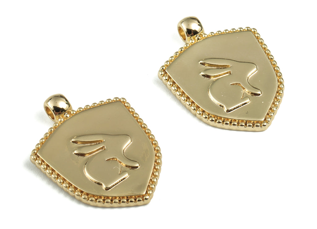 Brass Geometry Rabbit Earring Charms - Gold Geometry Rabbit Love Pendant - 18K Real Gold Plated Brass - 23.76x17.93x2.32mm - RGP2769 - DOMEDBAZAAR