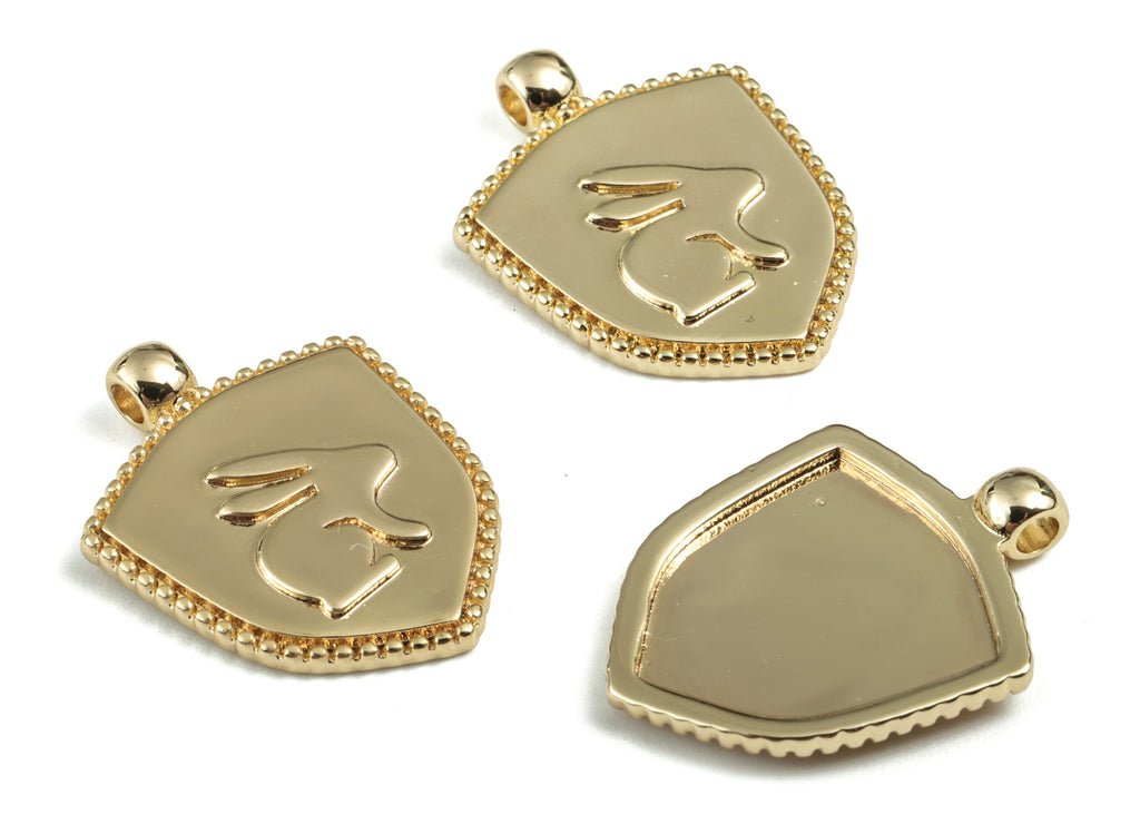 Brass Geometry Rabbit Earring Charms - Gold Geometry Rabbit Love Pendant - 18K Real Gold Plated Brass - 23.76x17.93x2.32mm - RGP2769 - DOMEDBAZAAR