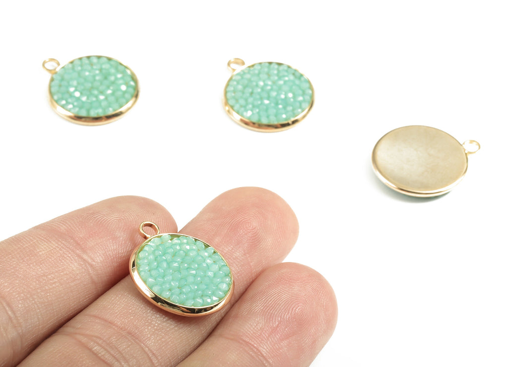 Brass Round Earring Charms With Acrylic - Gold Coin Pendant - 18K Real Gold Plated Brass - Jewelry Supplies - 20.95x17.89x2.57mm - RGP2785 - DOMEDBAZAAR