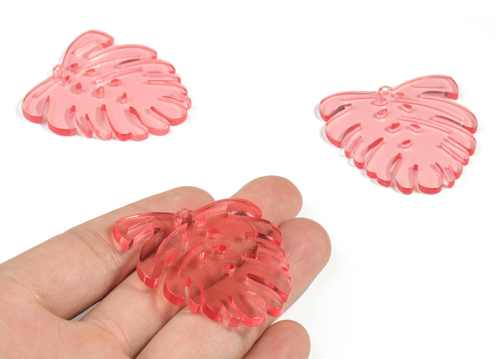 Acrylic Leaf Earring Charms - Acrylic Pink Monstera Earrings - Jewelry Supplies - Color Code:A465 - 45.1x43.31x3.03mm - AC2172-A465 - DOMEDBAZAAR