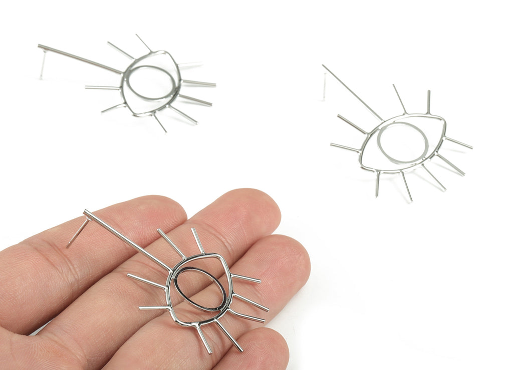 Silver Eye Stud Earring - 18K Real White Gold Brass Eye Earring Post - Earring Post - Jewelry Supplies - 50.83x32.53x13.54mm - RGP2745S - DOMEDBAZAAR