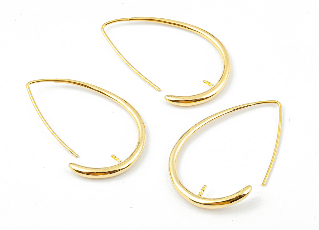 Brass Drop Earring Wire - Drop Earring For Pearl - 18K Real Gold Plated Ear Wire - Jewelry Supplies - 36.41x25.57x2.71mm - RGP1043 - DOMEDBAZAAR